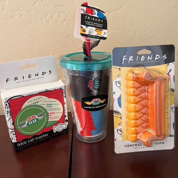 Other - NWT "Friends" Bundle - Tumbler, Socks-2, Bottle Opener Magnet & Trivia Coasters